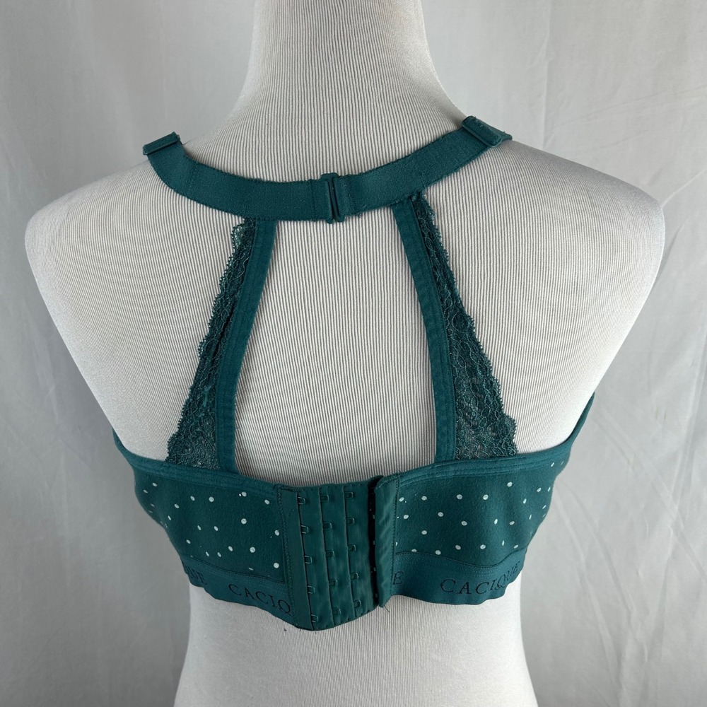 Cacique Teal Polka Dot Unlined Full Coverage Wireless Bra Lace Racerback 40D - Picture 3 of 6